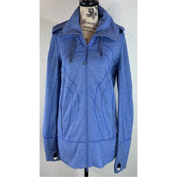 Lululemon Scuba Jacket Blue Hoodie High Neck Full Zip Thumb Holes, size 8 - Picture 5 of 13